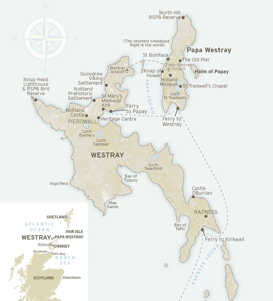 Map showing Westray & Papa Westray